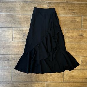 Asymmetrical Ruffle Hem Midi Skirt